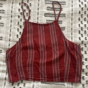 high neck cropped striped tank top
